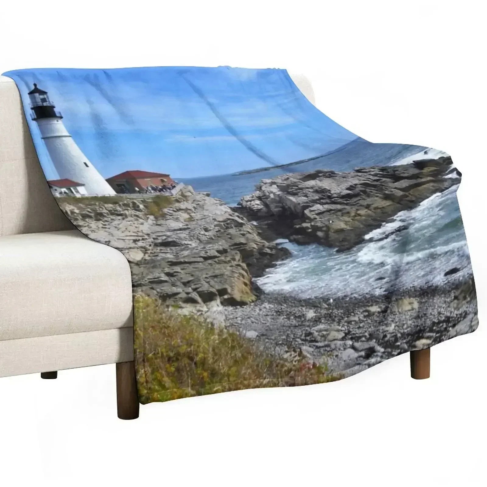

Looking out to Sea - Portland Head Lighthouse - Maine Throw Blanket Anti Shedding Soft Fuzzy Blanket for Home