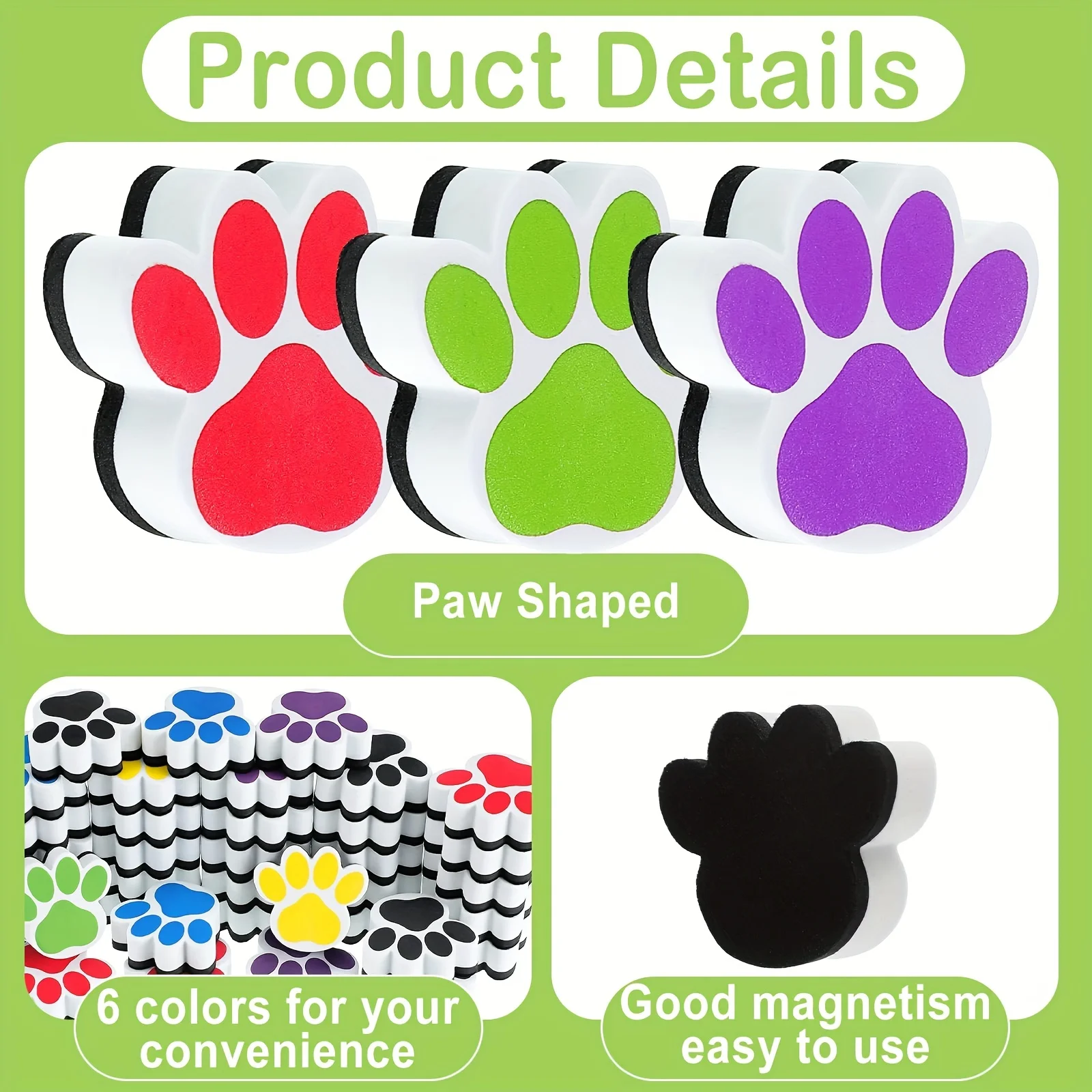 2pcs Magnetic Dry Erase Eraser Paw Shaped Whiteboard Eraser Small Fun Cute Dry Eraser For Classroom Students Supplies