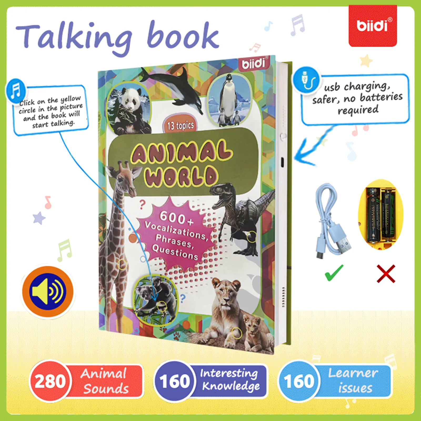 Biidi English Language Audio Learning Book Electronic Reading Point Books For Children's Early Education and Puzzle Studying Toy