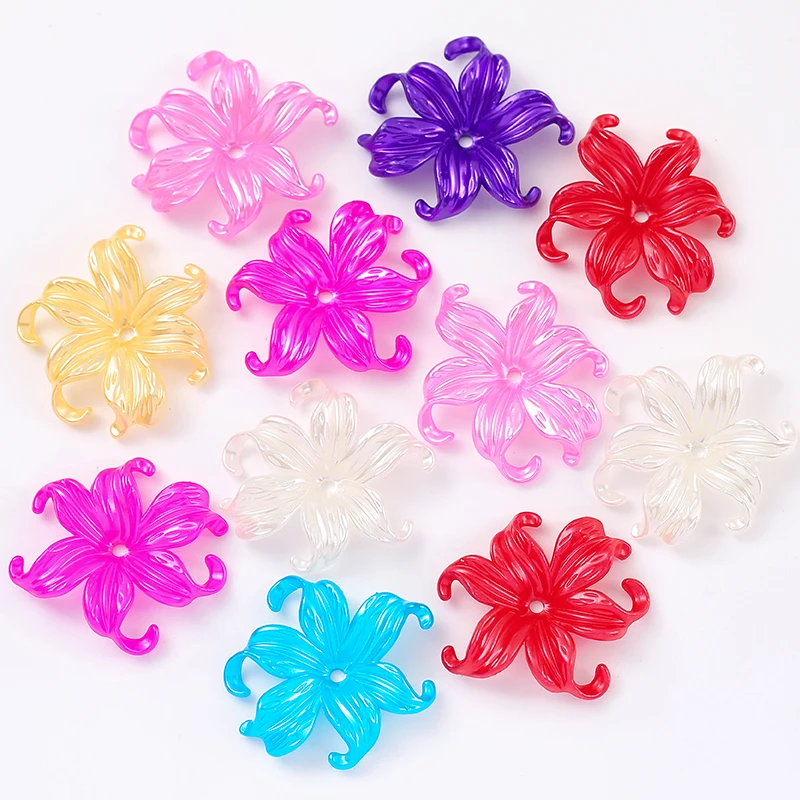 42x44mm 20pcs imitation pearl acrylic iris  flowers weaving petal flower holder hair accessory material ocean flower loose beads