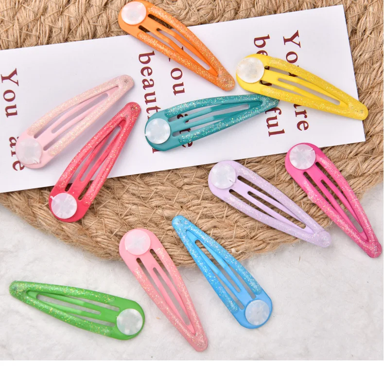 10PCs 5cm Glitter Metal Snap Hair Clips with Pad for Hair Bow Making Tear Drop Hairpins Kids DIY Headwear Nickle Free Lead Free