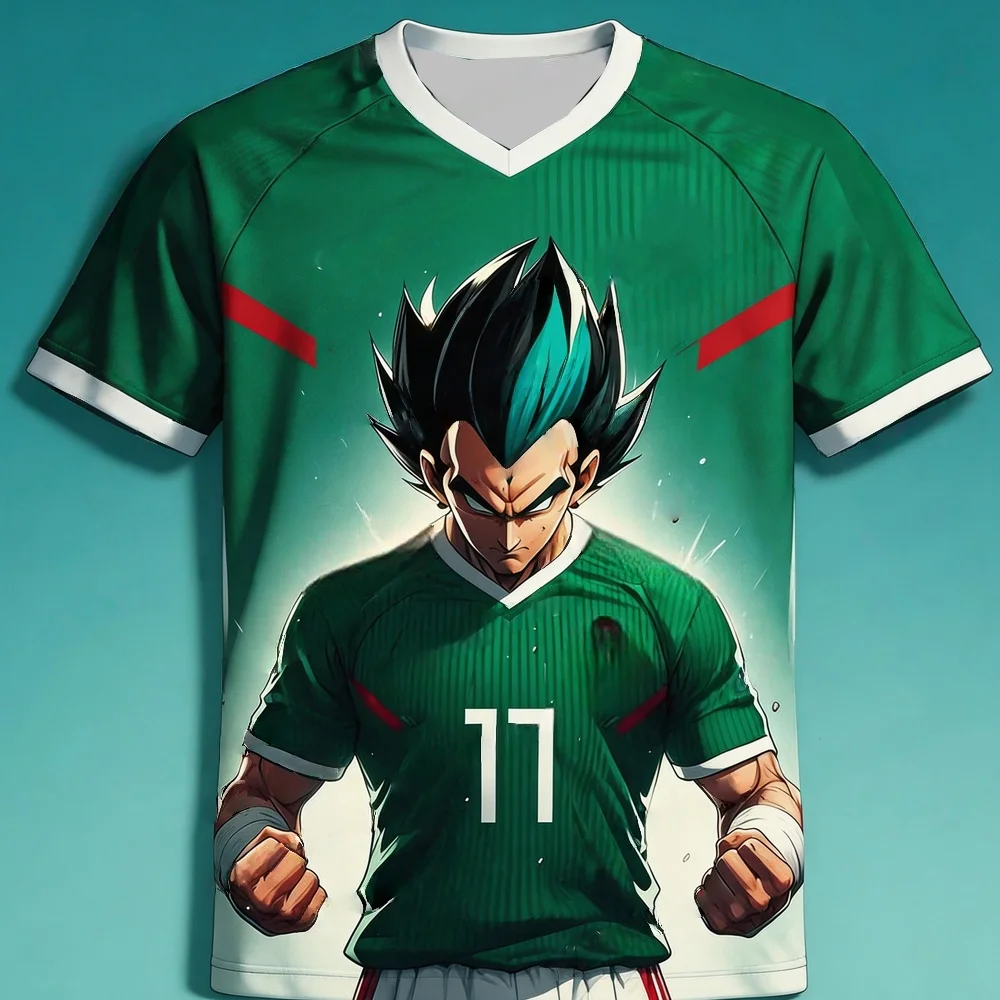

2026 Summer Dragon Ball Vegeta "Mexico 17" Football Theme 3D Embroidered Breathable T-Shirt for Adults and Parents' Clothing