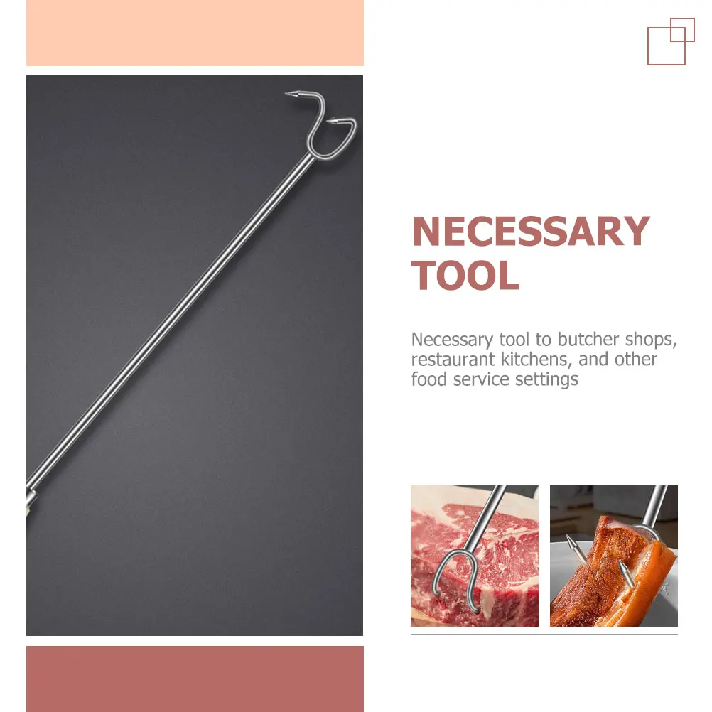 

2Pcs Meat Hooks Stainless Steel Long Grabber BBQ Tools 40cm 45cm Wooden Handle Turner For Halal Pork Roasting Parties