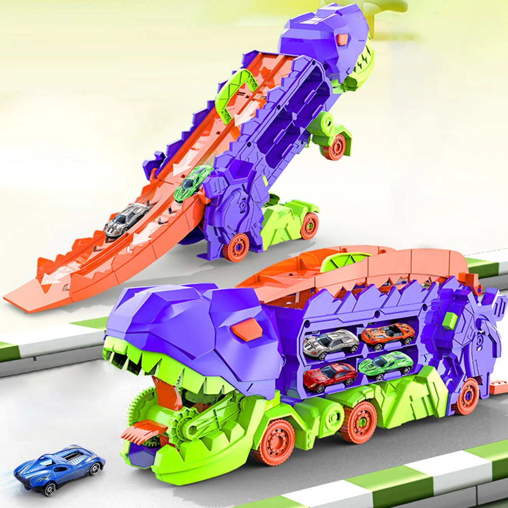 City Dinosaur Ultimate Hauler Track Toy with 12 Metal Cars Ultimate Transporter Hauler Toddler Toys Toddler Truck Toys for Boys