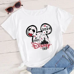 Minnie T-shirt 2024 Family Trip Clothes for Mother Kids Short Sleeve Summer New Harajuku Fashion Vacay Mode Women Tops