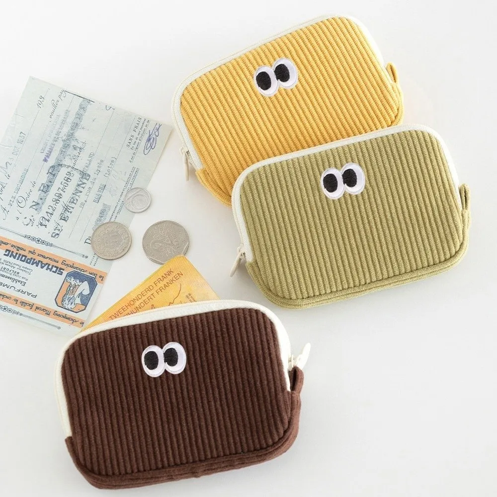Portable Embroidered Coin Purse Corduroy Multi Layer Card Bag Multifunctional with Zipper Storage Bag Daily Use