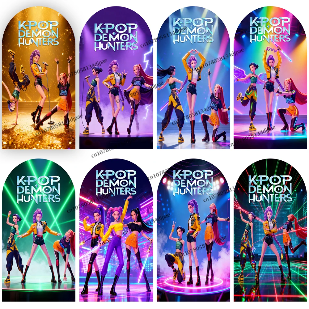 

KPop Demon Hunters Backdrop Arch Cover Dancer Girl Birthday Party Background Photography Decoration Korean Anime Photo Studio