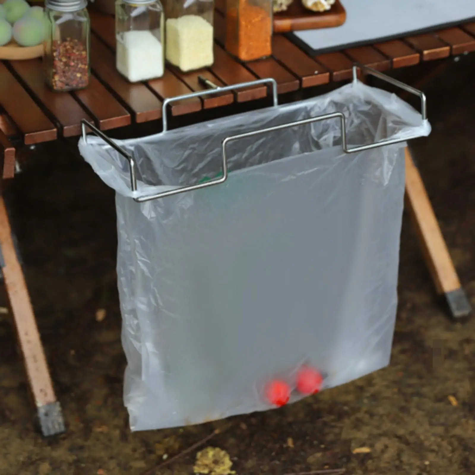 Stainless Steel Outdoor Folding Hook Foldable Rubbish Bin Holder Trash Bag Mount for Tabletop Camping Garden