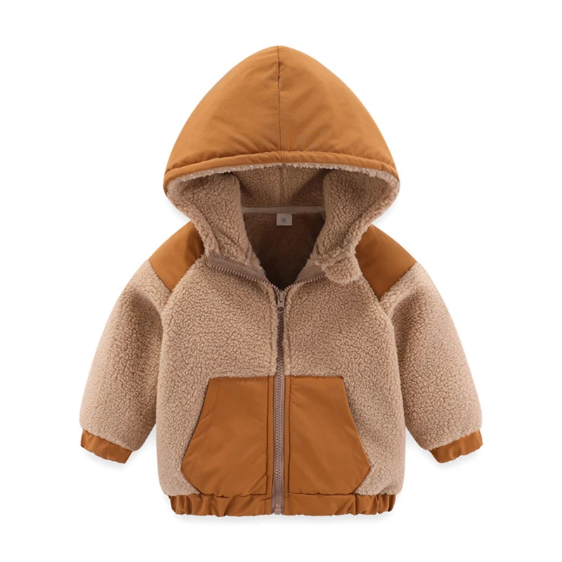 2024 New Autumn Winter Boys Jacket Warm Fleece Baby Coat Fashion Zipper Hooded Children Outerwear 1 2 3 4 5 6 7 Yrs Kids Clothes