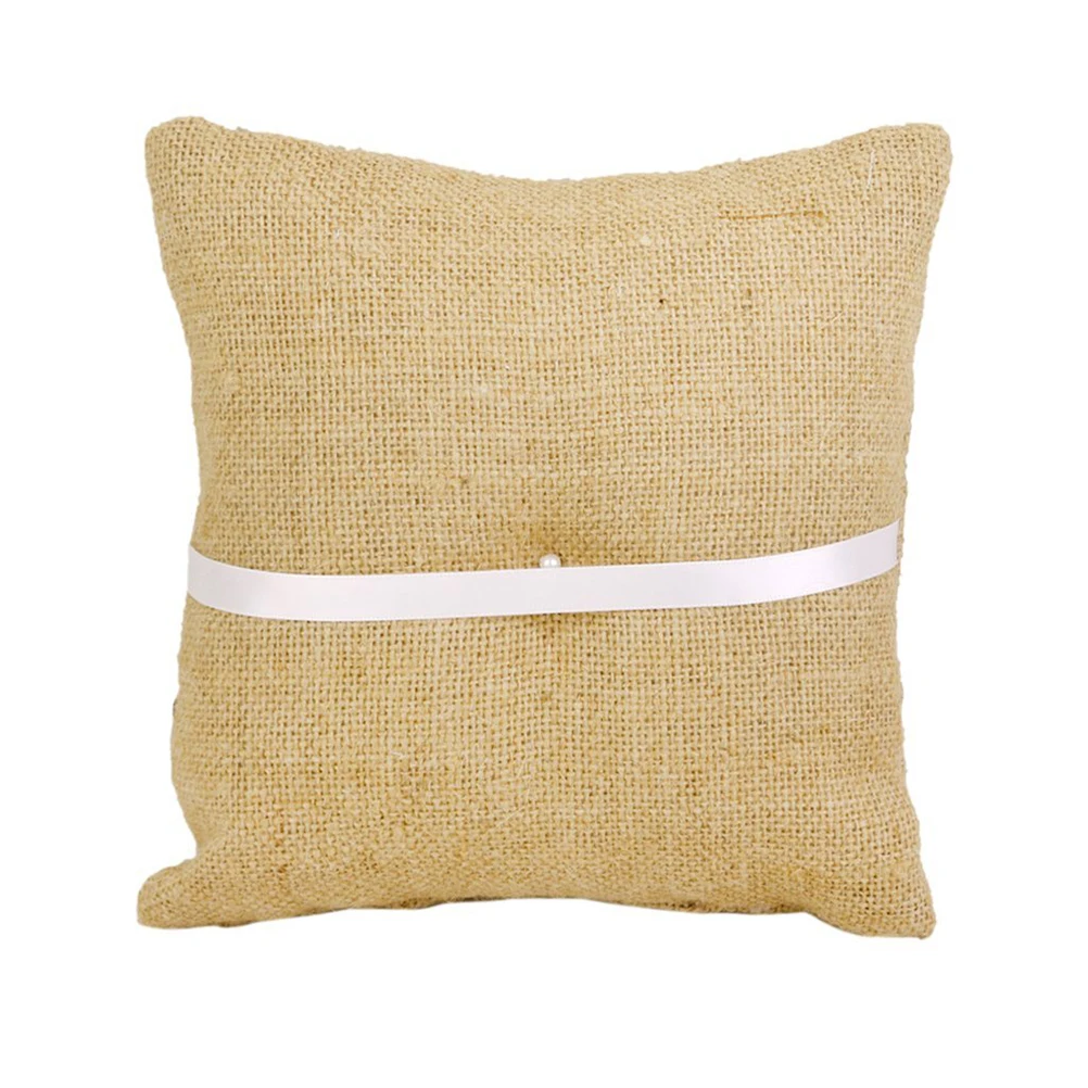 

Wedding Ring Pillow 20x20cm Satin Ribbon Tie Strap Ring Bearer Pillow Elegant Bridal Wedding Ceremony Cushion
