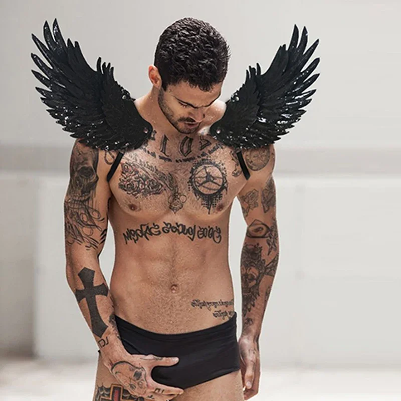 ゴールドスパンコール 3D 羽ナイトクラブ DJ 男性ステージキャットウォークゴーゴーパフォーマンスアクセサリー男性蛍光色肩飾り 2490