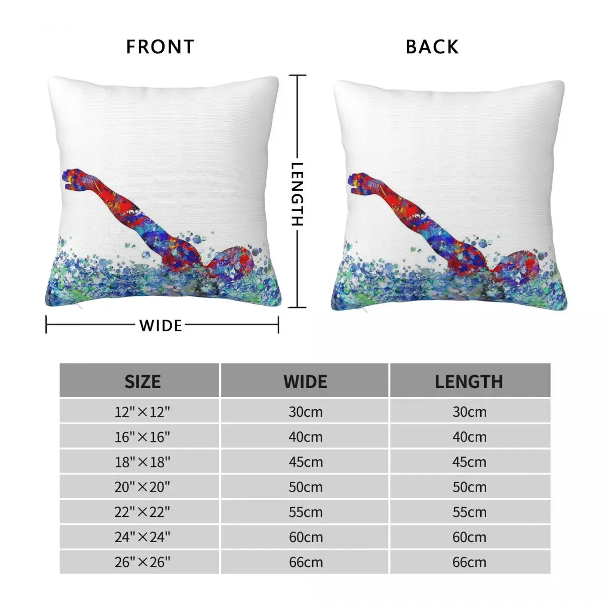 Male Swimmer Athlete Watercolor Square Pillowcase Polyester Linen Velvet Creative Zip Decor Pillow Case Car Cushion Cover 45x45