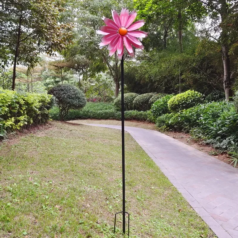 Garden Windmill Double-Sided Tulip Petal Leaf Windmill Garden Yard Outdoor Decor Rotating Ornaments Decorative Wind Spinner Gift