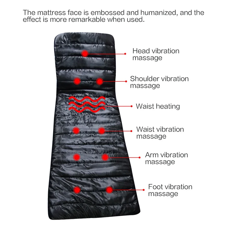 Electric Vibrator Heating Back Neck Massager Mattress Leg Waist Cushion Mat Home Office Relax Bed Pain Relief Health Care