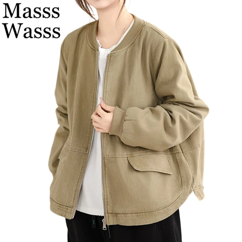 

Массс Вассс Женские винтажные пальто в японском стиле, модные элегантные однотонные куртки, весенняя свободная классическая повседневная верхняя одежда 2026 года
