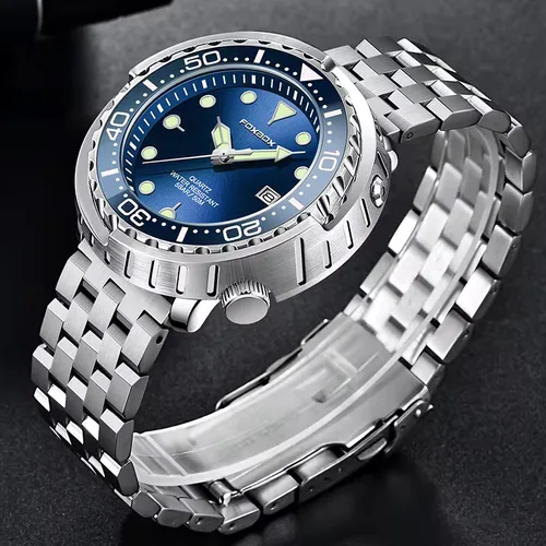 Reloj FOXBOXE de cuarzo para hombre, reloj de pulsera deportivo informal resistente al agua hasta 5ATM, reloj luminoso con bisel de acero, reloj de pulsera con fecha para hombre