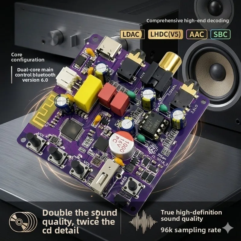 Receptor de audio Bluetooth LDAC 6.0 de alta fidelidad sin pérdidas - Reproductor con decodificación USB y coaxial para amplificadores y altavoces vintage