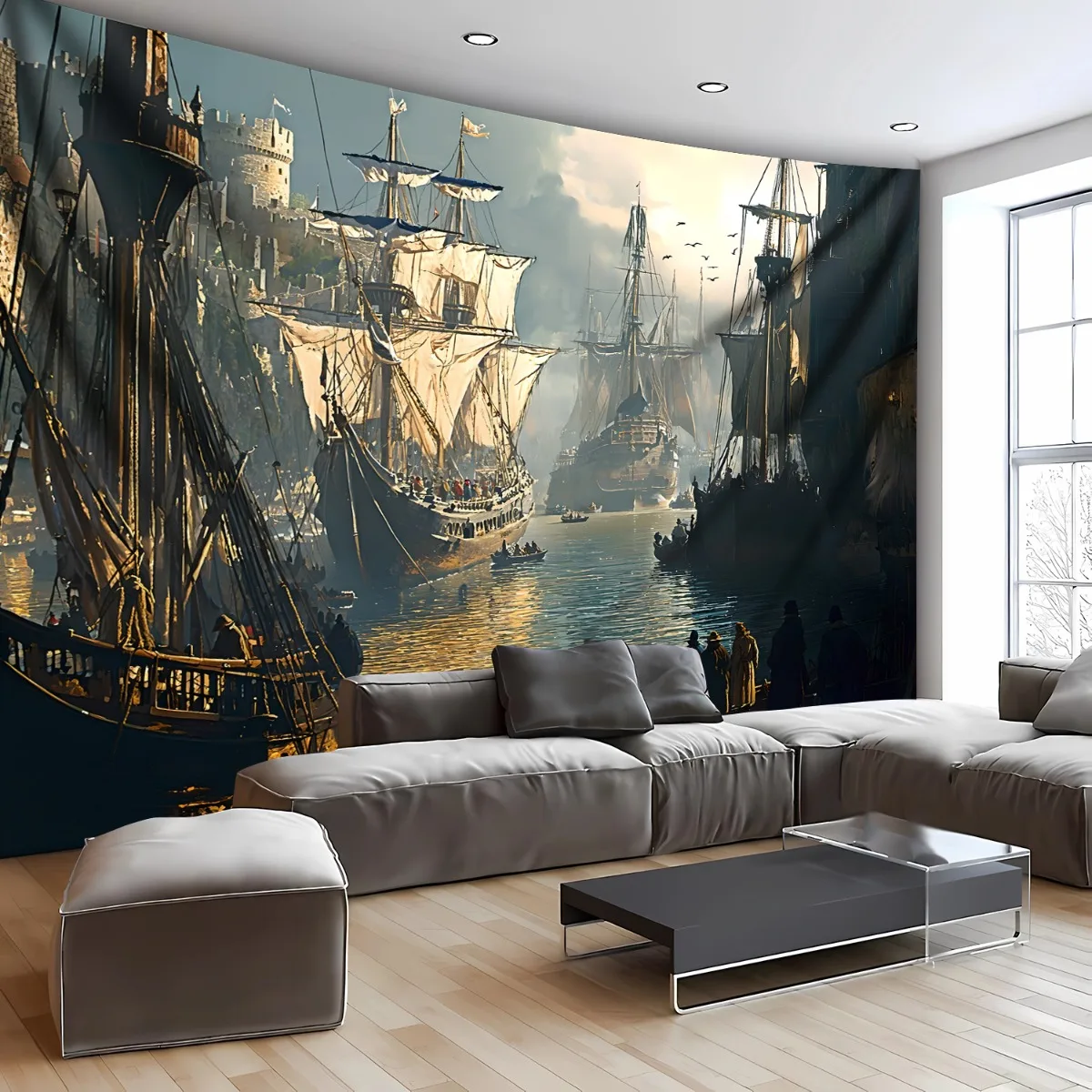 Grand Nautical Pirate Ship Tapestry Wall Hanging Maritime Galleon Ocean Art Adventure Decoration Vintage