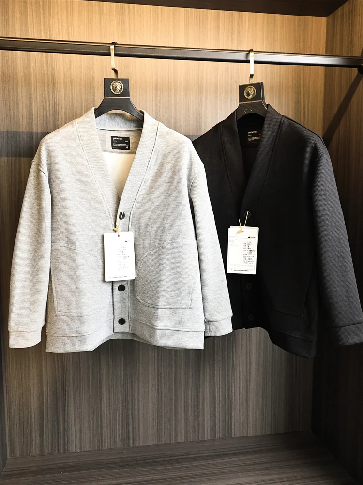 

Мягкая однотонная вязаная куртка V-Ne, мужская осенняя модная повседневная ветрозащитная куртка из полиэфирного волокна, подставка Long Sve