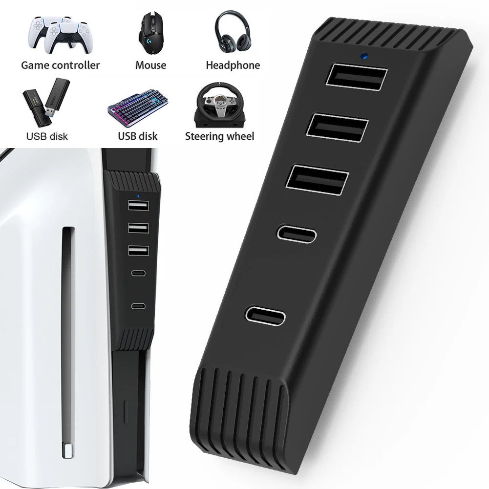 5 Ports USB Hub Splitter Expander Hub 3USB + 1 Type C Port+ 1Type-C 3.1 for Playstation 5 Slim (Disc/Digital Edition)