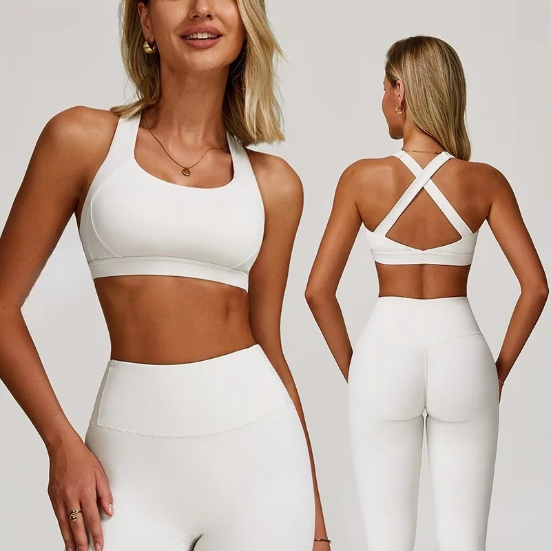 

Women's Tight Yoga Vest Cross Shoulder Strap Beautiful Back Nude Quick Dry Sports Bra Running Outdoor Gym Wear