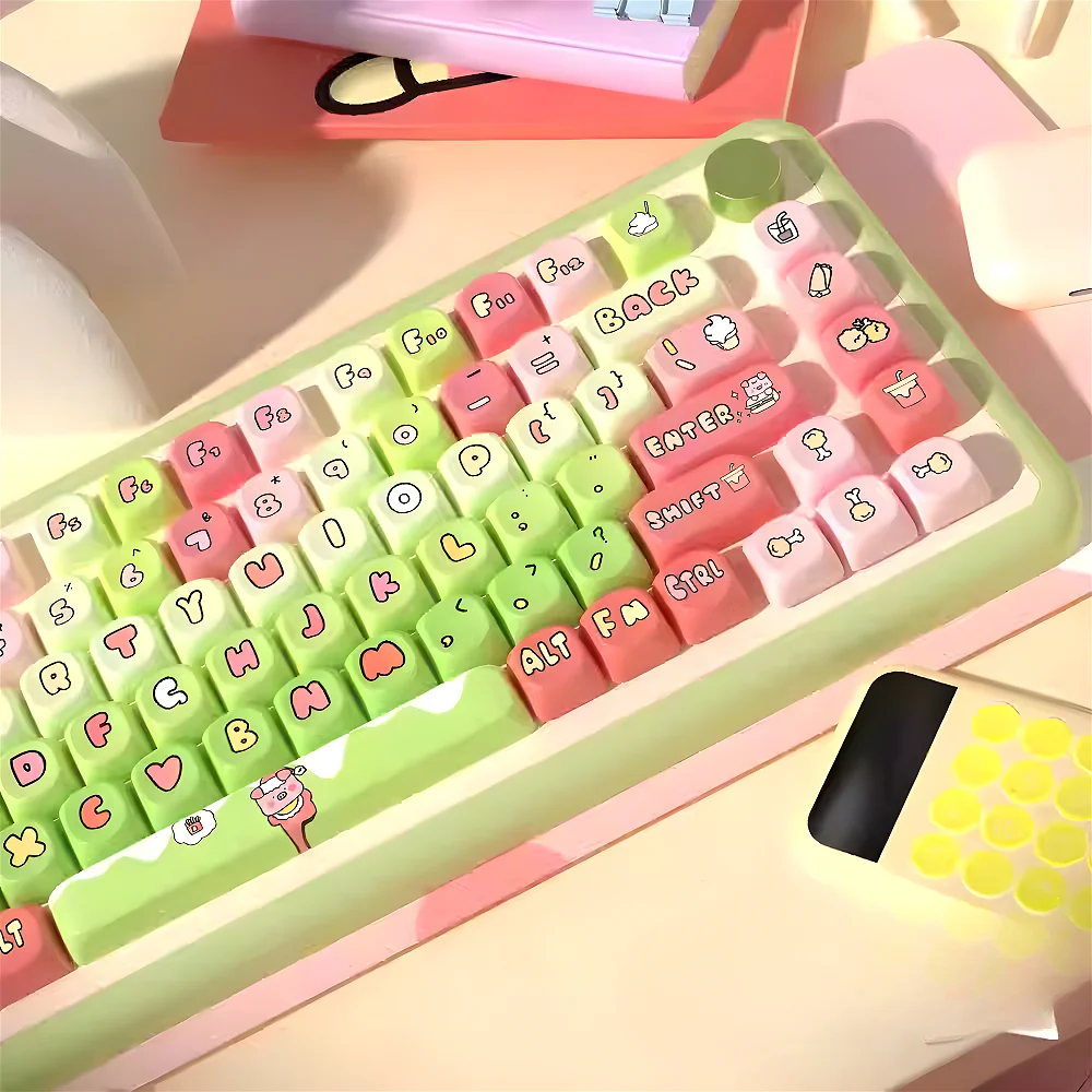 

Pink Piggy MCA Cute Keycap Set PBT 145 Keys Cartoon Large Set for MX Switch 60/84/90/104/108 Gaming Mechanical Keyboards