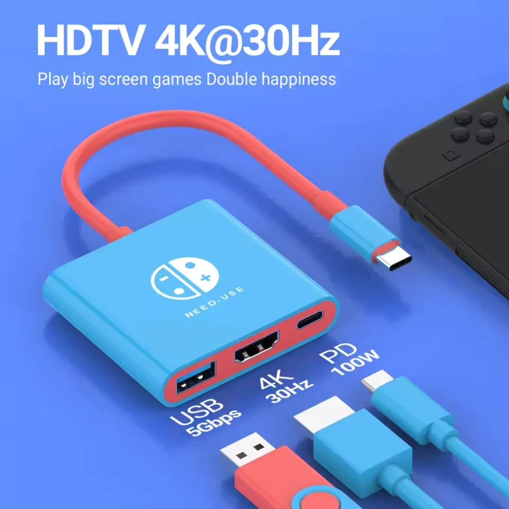 Cabo de Projeção Portátil para Switch 2, Estação de Acoplamento para Switch 1, Hub TIPO-C HDMI/4K USB 3.0, Cabo de Projeção Universal para ROG ALLY