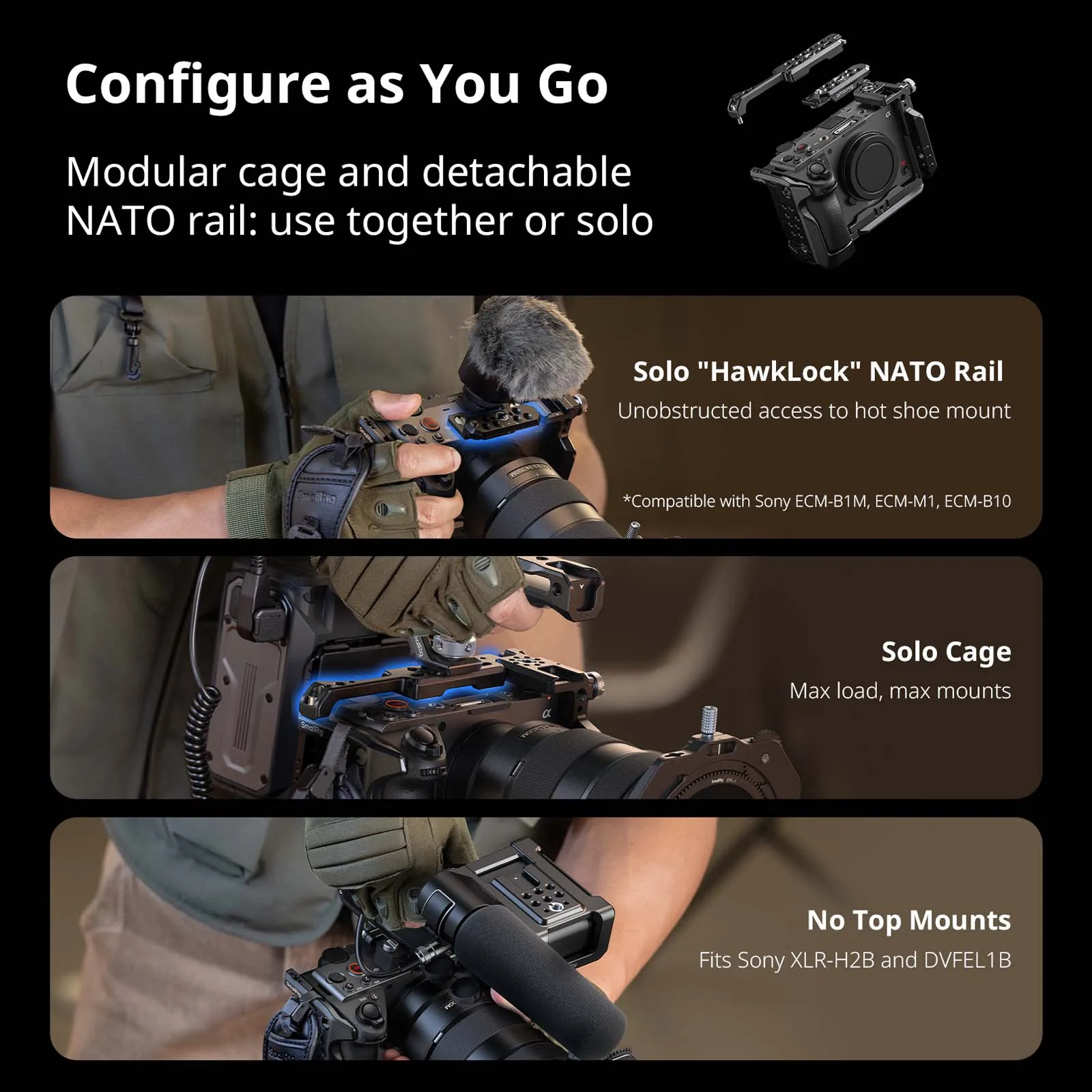 SmallRig FX5 "HawkLock" Kamera-Cage für Sony FX5 mit Klemme für HDMI-Kabel, Top-Platte mit 1/4"-20 / 3/8"-16 Arca-Typ Schnellwechselplatte – Detail 7
