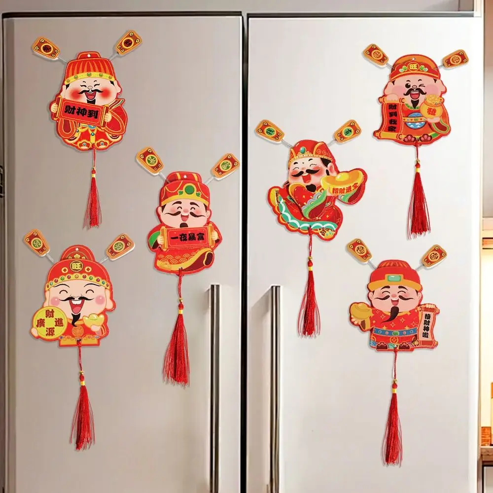 Cute Chinese God of Wealth Fridge Magnets Festive Cartoon Snake Year Hanging Pendent Traditional with Tassels