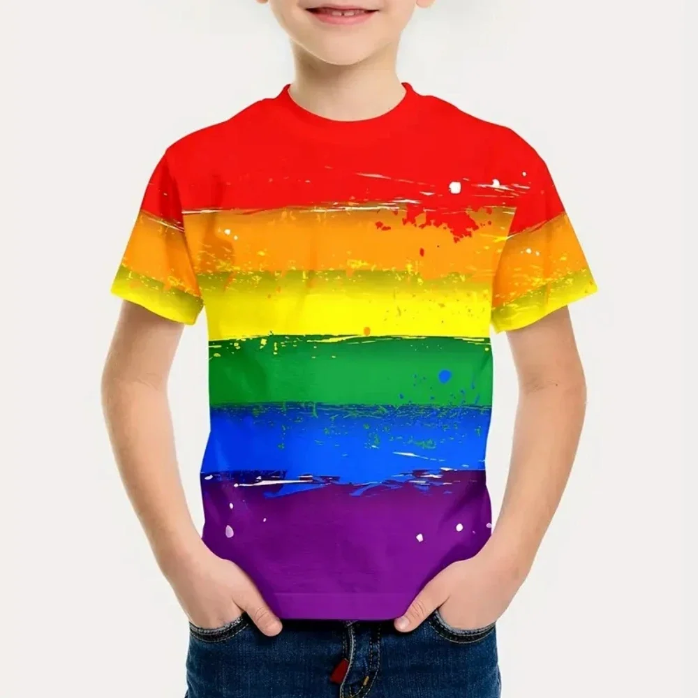 

Kids Boy Clothes Nice Rainbow Graphic T Shirts Summer Short Sleeves Streetwear Crew Neck Top Shirts Outdoor Clothes for Children
