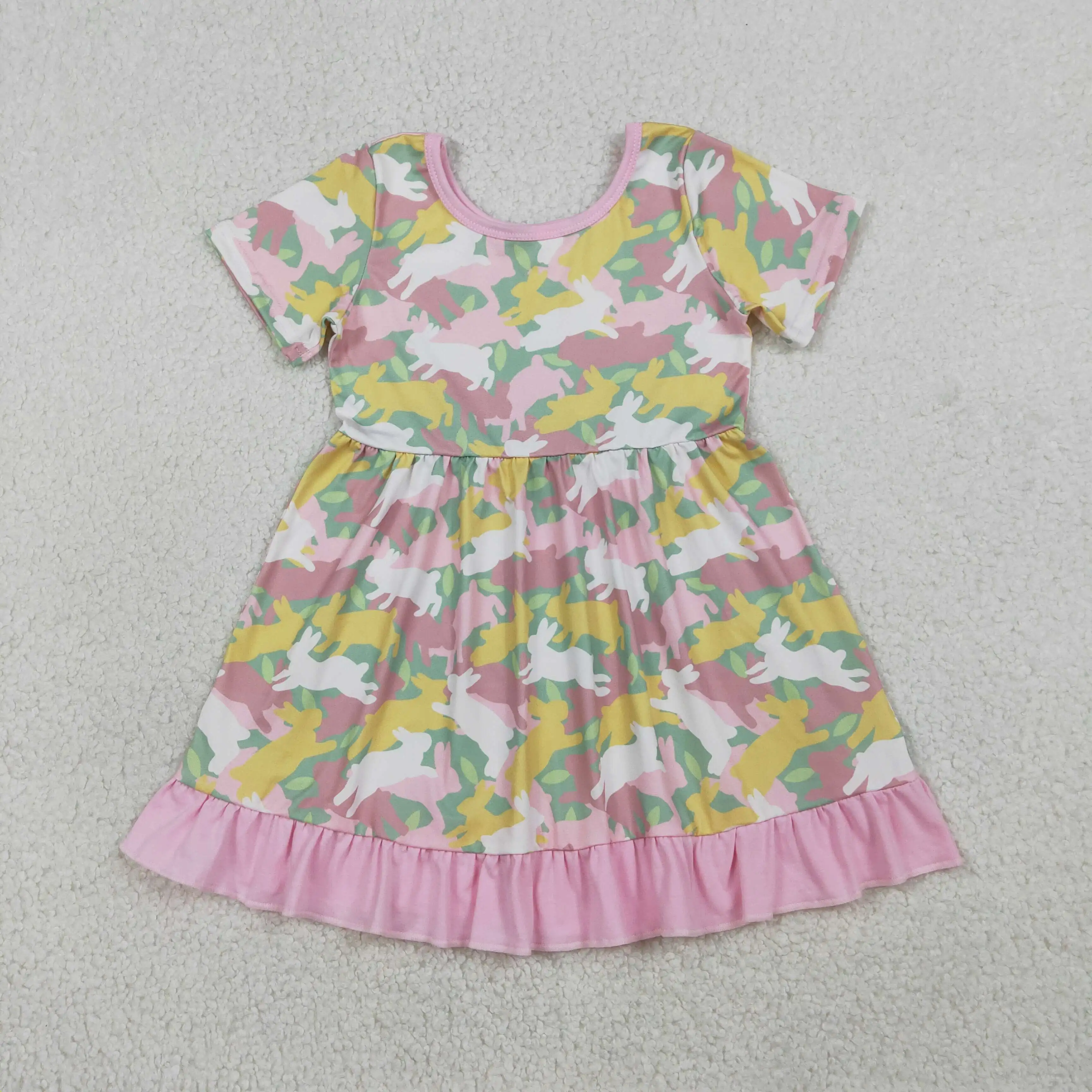 

z0112-10 GSD3286 girl dresses baby girl clothes easter camouflage bunny short sleeve Dress Wholesale Boutique kids clothes girl