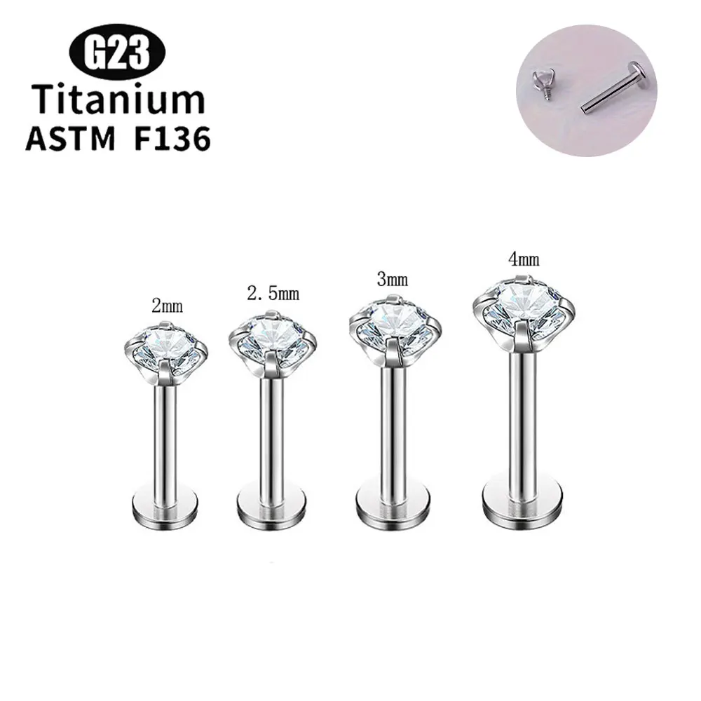 5/10pcs Crystal G23 Titanium Threaded Labret Piercing Cartilage Tragus Earrings Stud Lip Body Jewelry