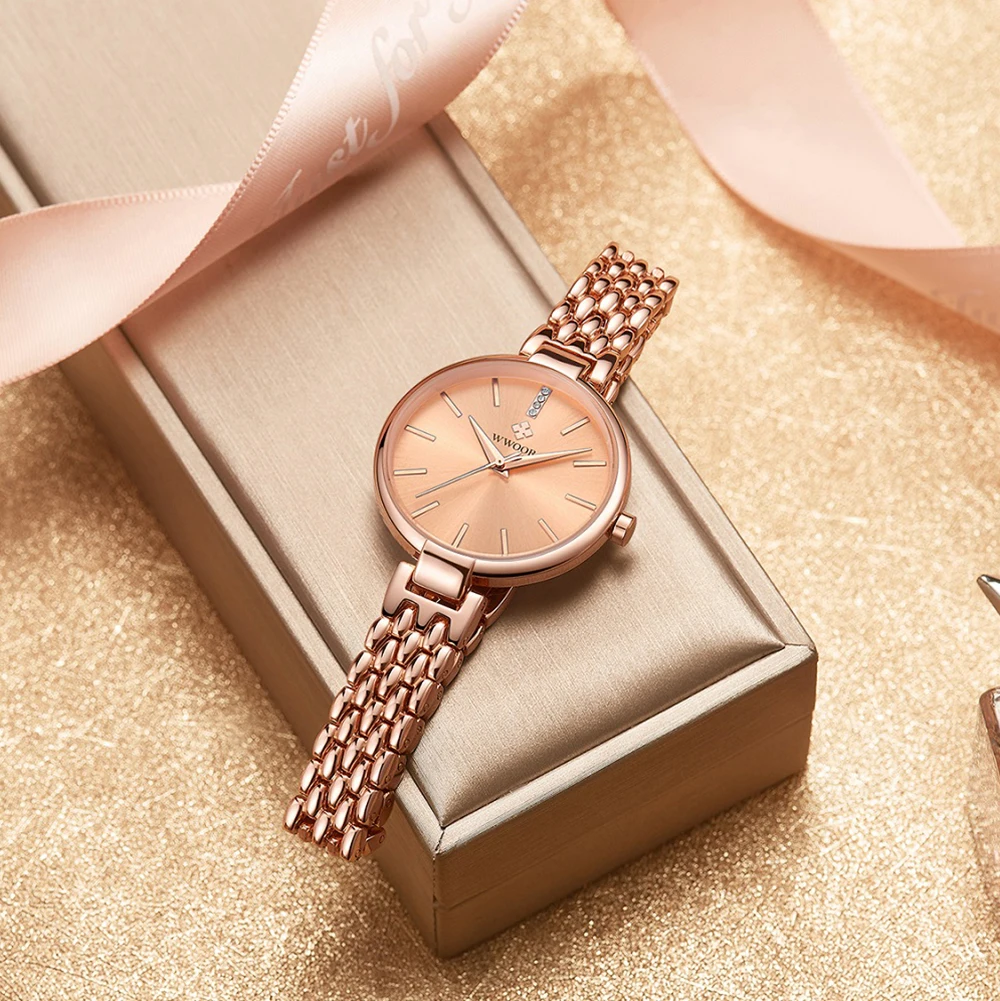 WWOOR Women Watch Top Brand Luxury Rose Gold Ladies Bracelet Watch Stainless Steel Waterproof Quartz Wristwatch Relogio Feminino