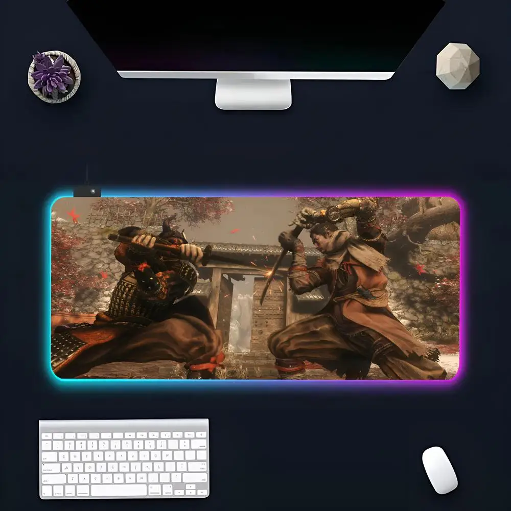 Game S-Sekiro S-Shadows MINISO Mouse Pad RGB Gaming Mousepad LED Large Gamer Mousepad XXL Keyboard Pad Luminous Desk Mat Backlit