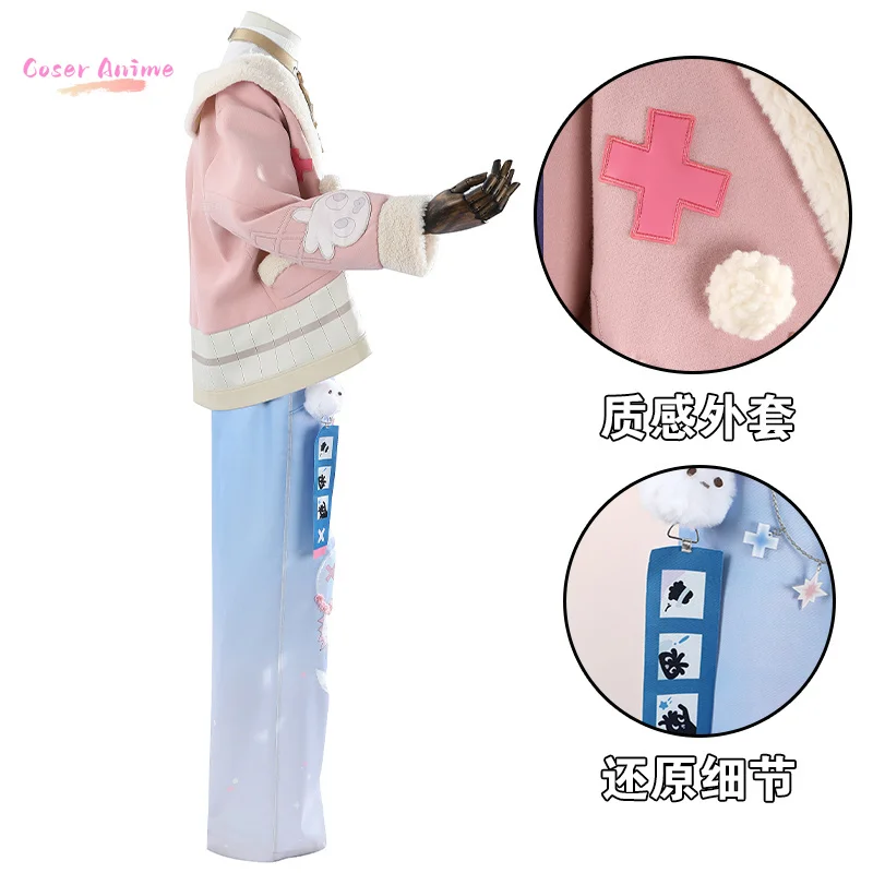 Jogo nu: lâmina de carnaval cosplay traje uniforme halloween carnaval festa natal jogar papel rosa casaco calças chapéu conjunto completo para homem