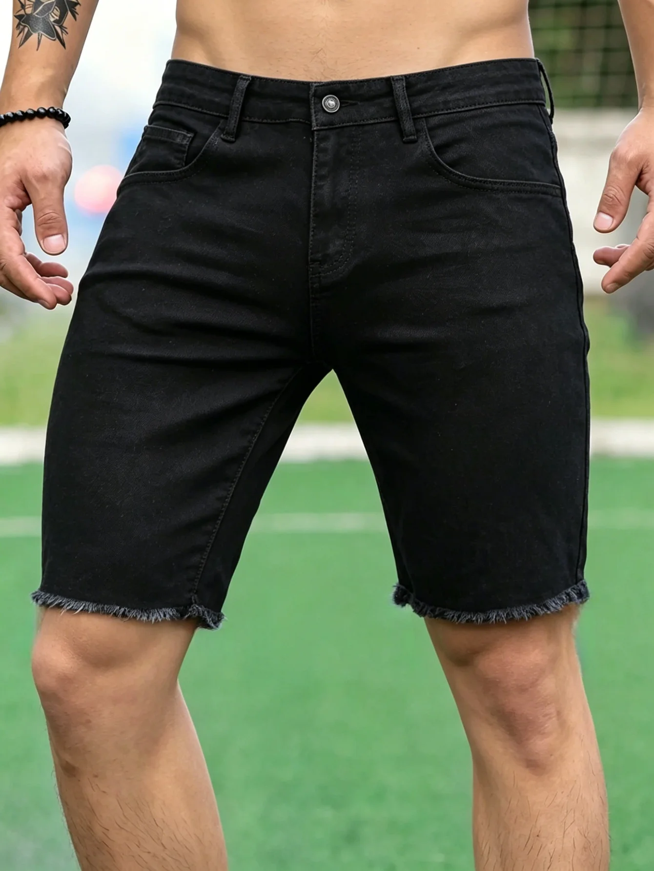 Men's Slim Black Stretch Jorts Y2K elastic denim shorts daily street trendy casual wear style