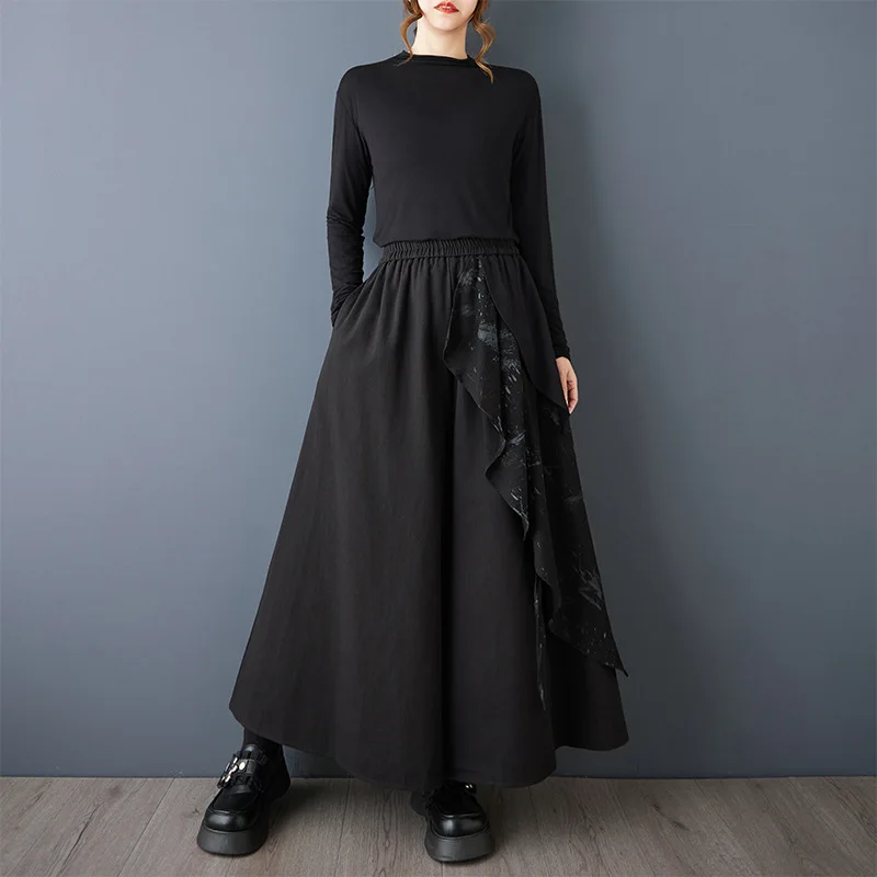 Autumn and winter new large size dark wind print women's fashion versatile loose casual pants skirt