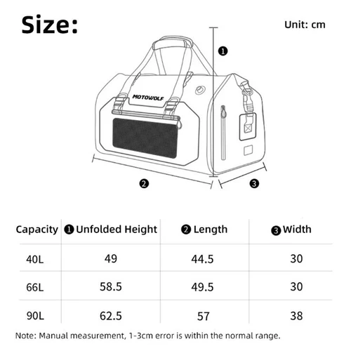 Imagen 2 del producto Bolsa trasera Universal para motocicleta, impermeable, para viaje al aire libre, rollo de equipaje seco, bolsa de 40/66/90L, mochila para equipaje