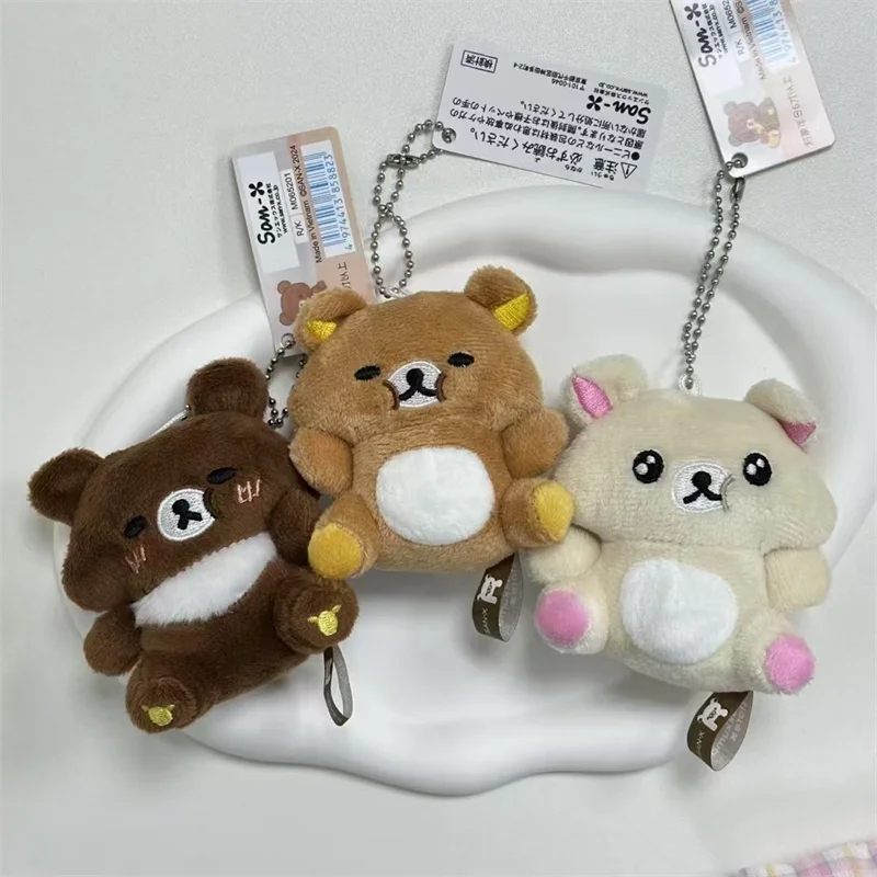 Rilakkuma Plush Keychain Let's All Be Full and Satisfied Bear Kawaii Cute Bag Keychains Mascot Ball Chain Charms Key Ring