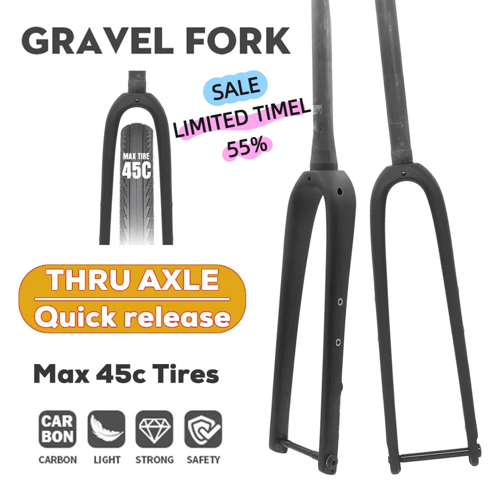 

DA Gravel Carbon Bike Fork Road Bike Fork 100mm Max 45C 1-1/8" Straight/Taper Tube Disc Brake Front Fork