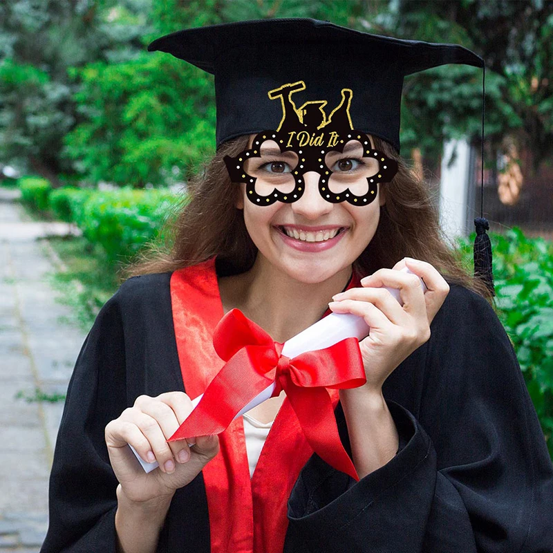 8pcs Graduation Party Decorations 2024 Paper Glitter Glasses Happy Graduation Grad Photo Booth Props Party Graduation Gift