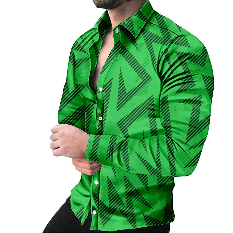 

Men's color-blocked formal shirt, long-sleeved, fashionable, casual, suitable for summer, spring, and autumn. 3D printed button-