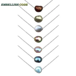Hot Simple Small Baroque Pearl Pendant Necklace White Peach Deep Blue Metallic Color Box Chain 925 Silver 16'' 18'' For Girl