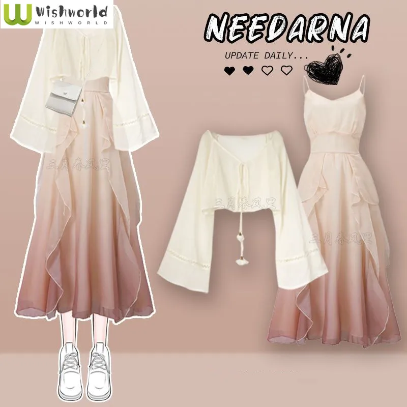 Frühjahr/Sommer Mode Set für Frauen neue koreanische Ausgabe Western Sonnencreme Top Französisch Sling Kleid zweiteiliges Set