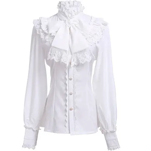 Imagen 2 del producto Camisa Medieval de primavera 2025 para mujer, blusa gótica Vintage con volantes de poeta, Príncipe vampiro, con cordones y cuello levantado, Tops de actuación para Cosplay