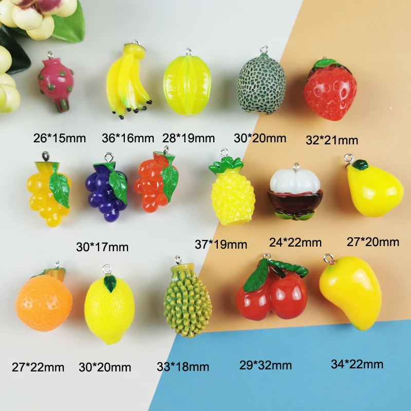 ApeUr 10pcs 3D Fruits Series Resin Charms For Jewelry Making Mango Durian Pendant Keychain Findings DIY