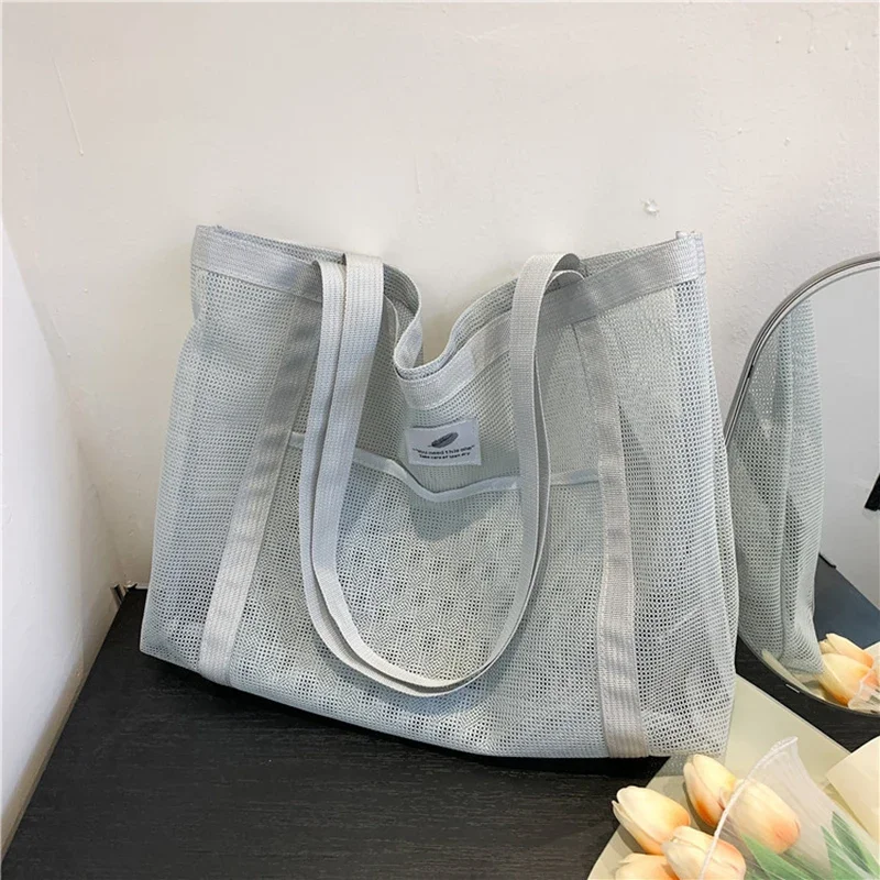 Transparente Mesh-Umhängetasche für Damen, modische tragbare Handtasche zum Einkaufen, Reisen, Strand, Mesh-Netztasche – Detail 4