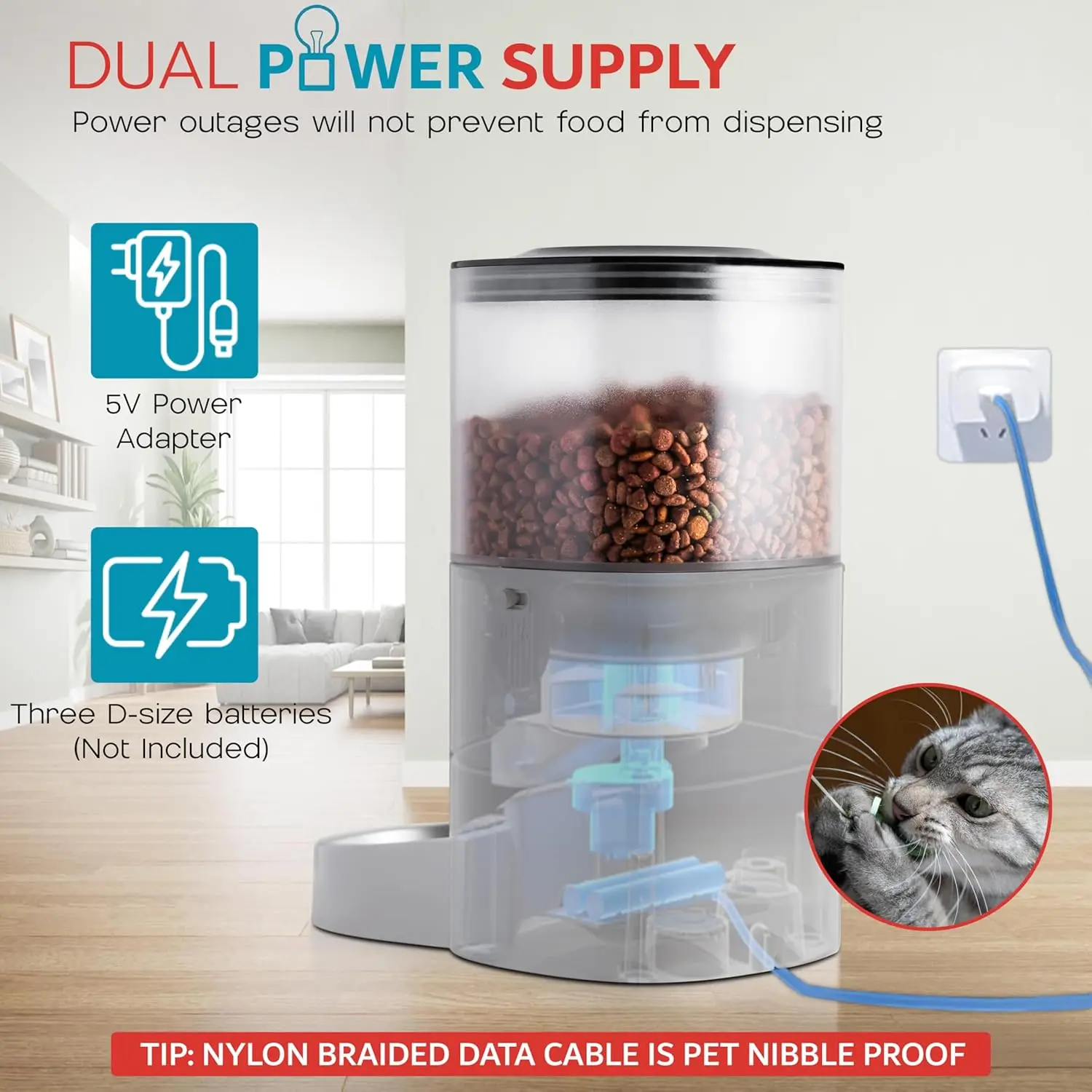 موزع الطعام الجاف الأوتوماتيكي للقطط والكلاب: وحدة تغذية للحيوانات الأليفة بتوقيت WiFi مع التحكم في التطبيق والوضع اليدوي القابل للبرمجة الإضافية #6