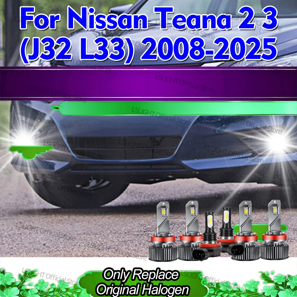 2/6x LED Headlights 3570 CSP High Low Beam 6000K Fog Lamps 12V For Nissan Teana 2 3 (J32 L33) 2008-2025 2009 2010 2011 2012 2013