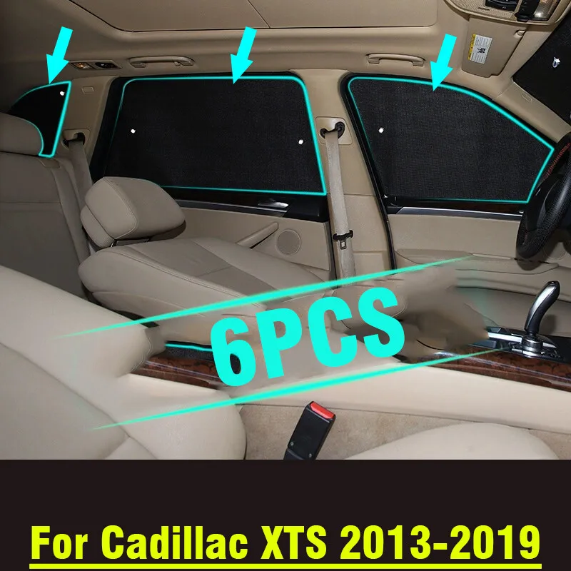 

For Cadillac XTS 2013-2019 Side Window Camp Black Silver Privacy Sunshade 6PCS